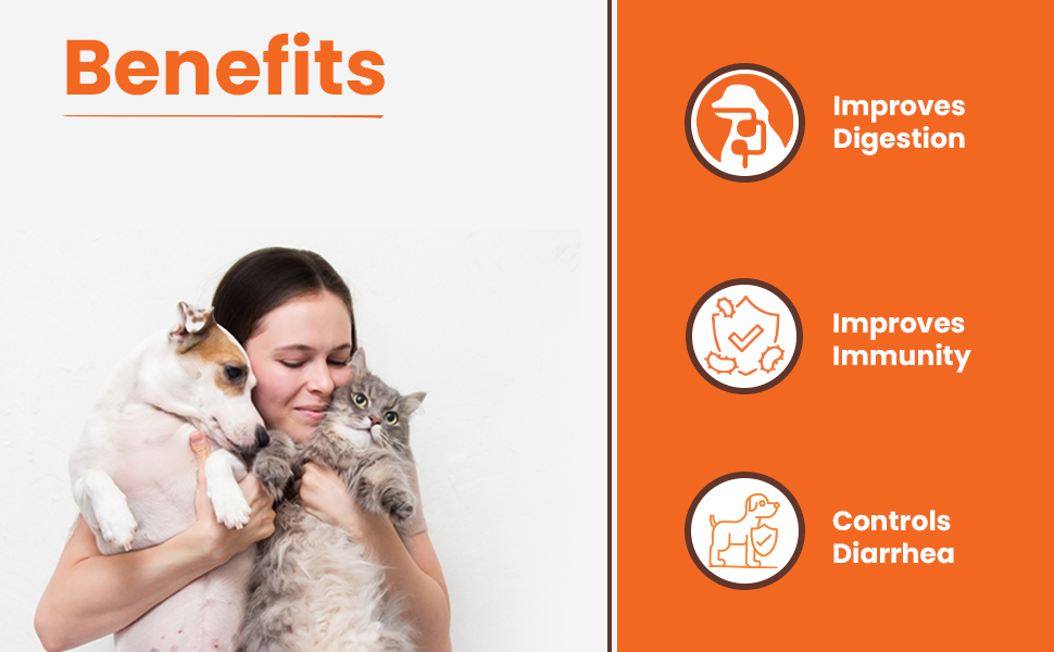 benefits LICKICIOUS Pre & Probiotics for dogs Improves Digestion Controls Diarrhea Improves Immunity