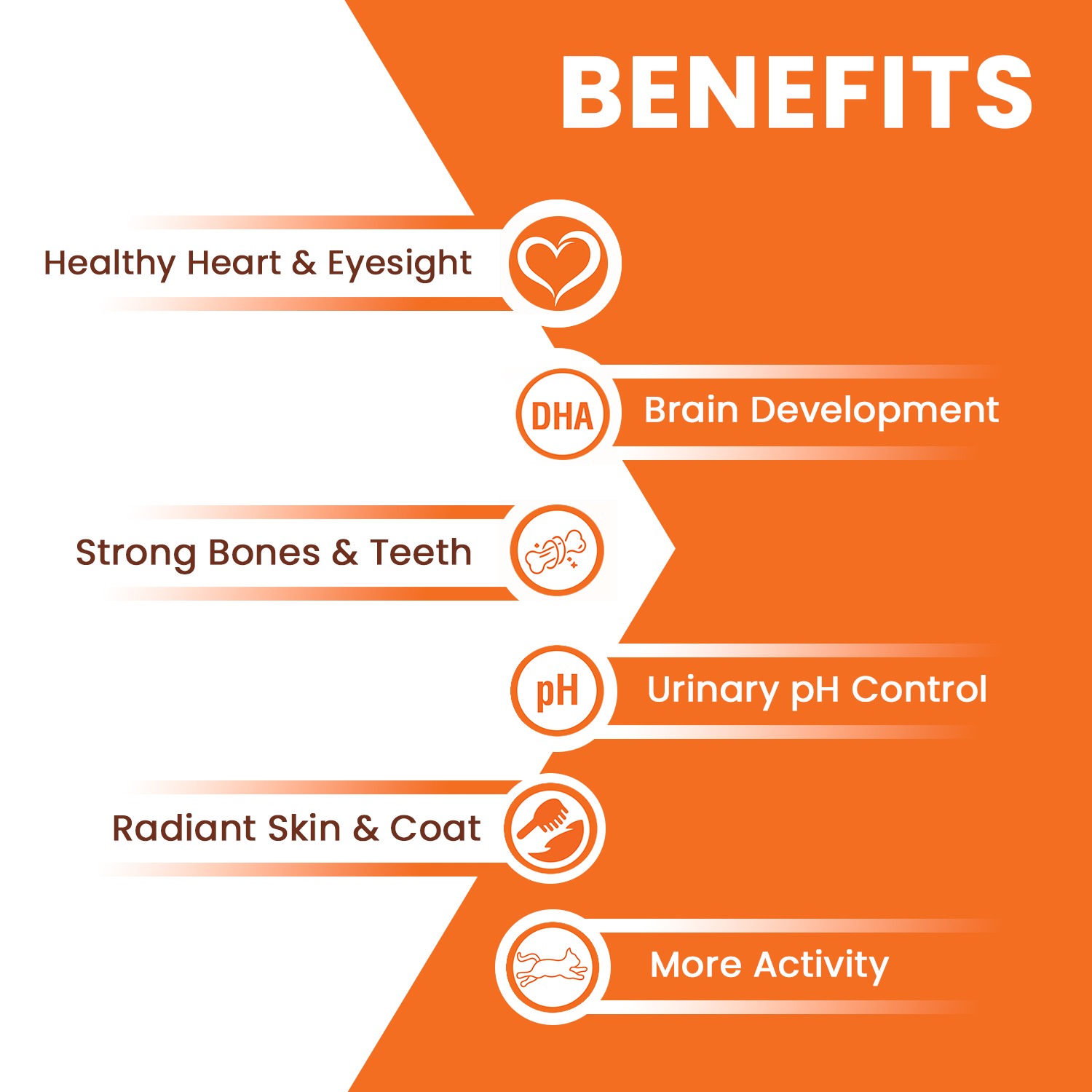 Benefits Healthy Heart and Eyesight Brain Development Strong Bones & Teeth Urinary pH Control Radiant Skin & Coat More Activity
