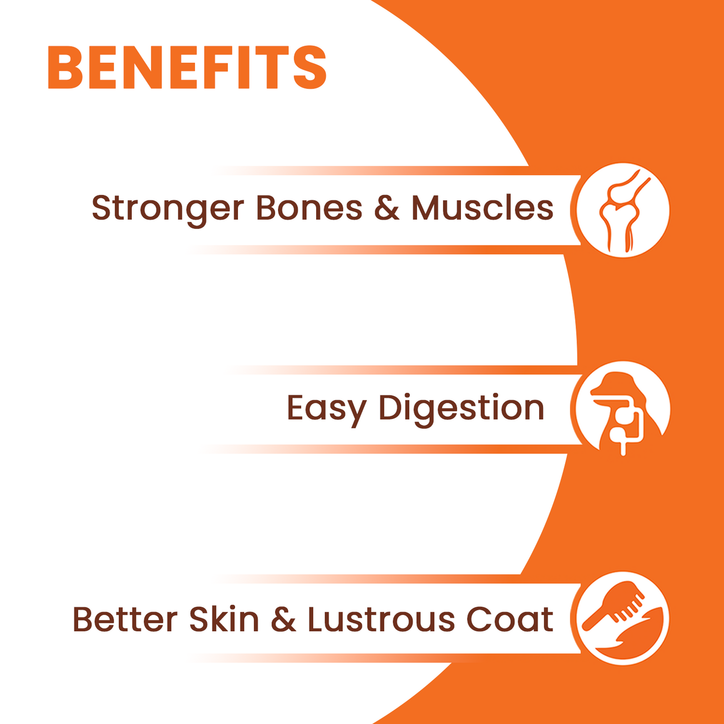 Benefits of Lickicious Dog Food strong bones & muscles lustrous skin &  coat easy digestion