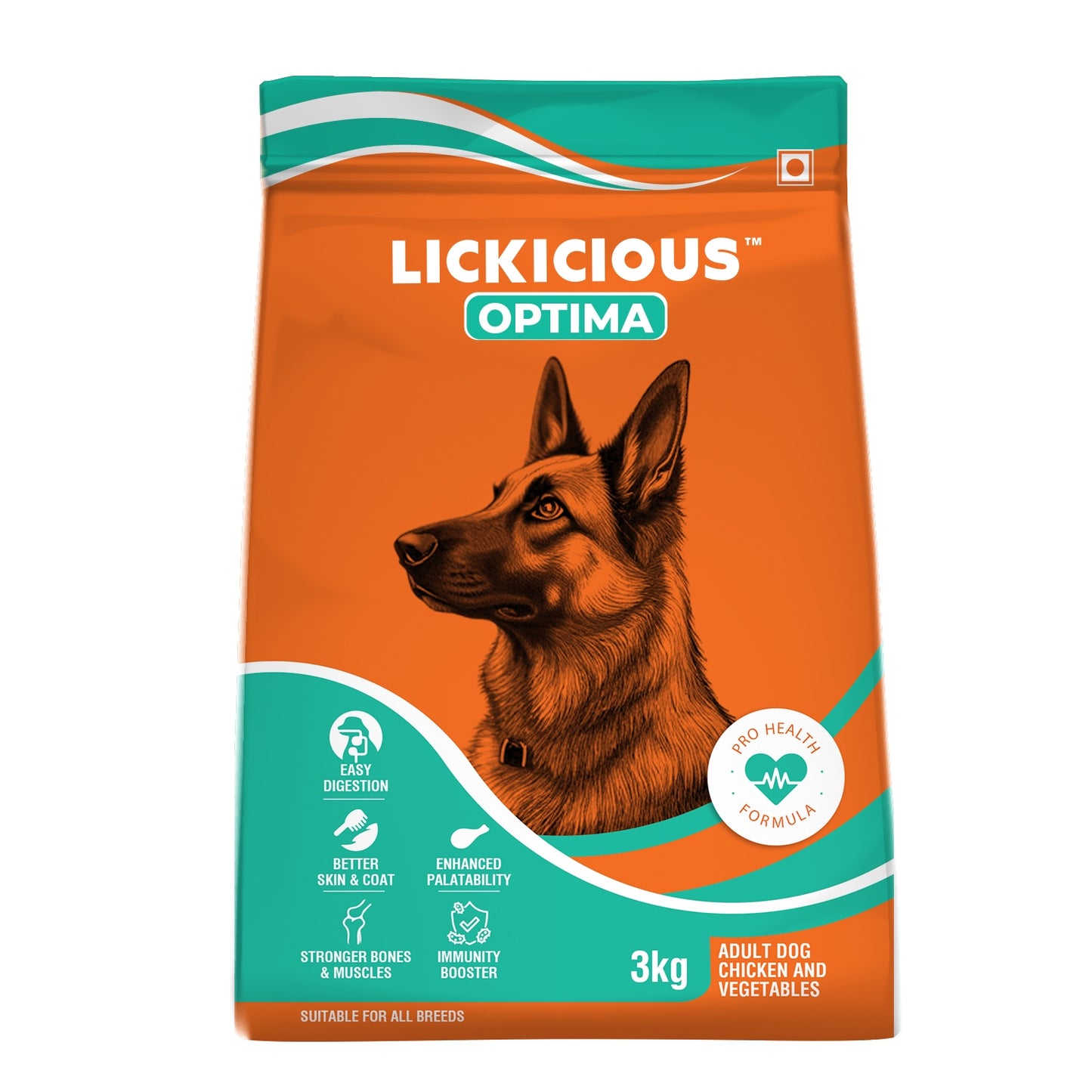 LICKICIOUS Optima Dry Dog Food Adult 10 KG | Chicken & Vegetable | Complete and Balanced Optimum Nutrition for Pedigree Dogs | Great Taste & Easy Digestion