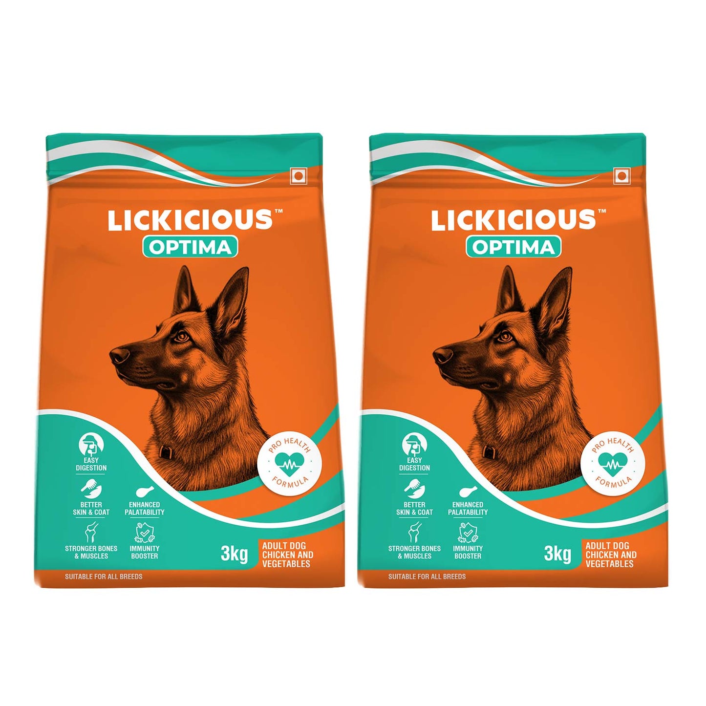 LICKICIOUS Optima Dry Dog Food Adult 10 KG | Chicken & Vegetable | Complete and Balanced Optimum Nutrition for Pedigree Dogs | Great Taste & Easy Digestion