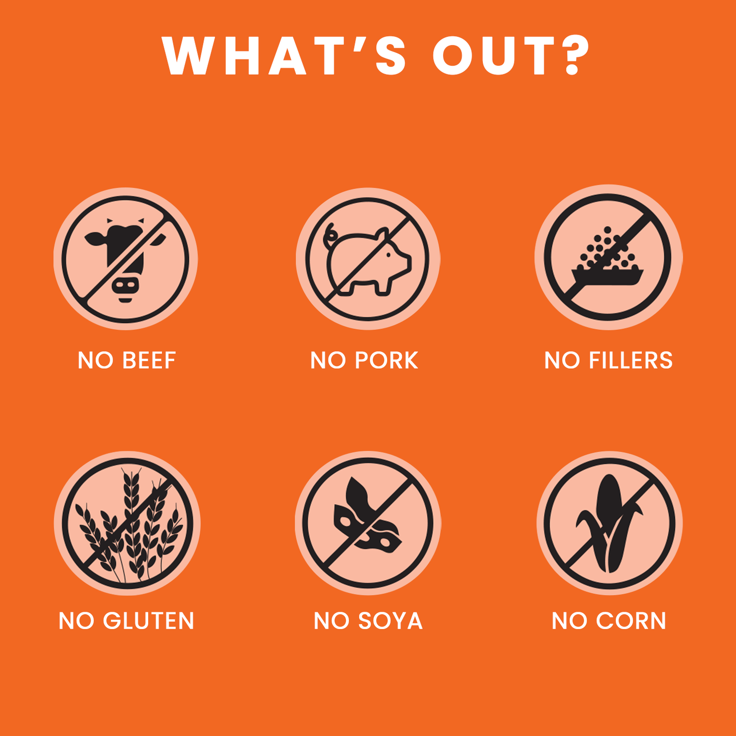 No Beef No Pork No Corn No Soya No Gluten No Fillers