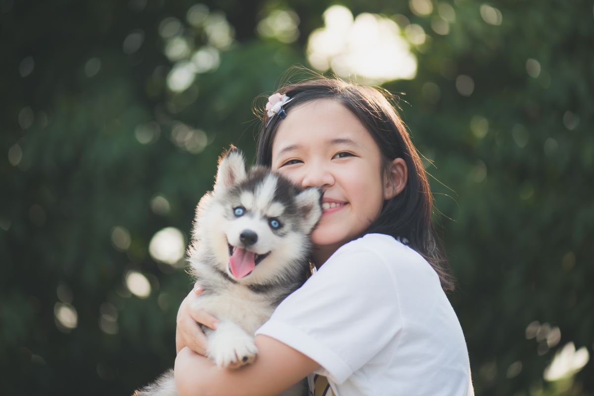 Loving Puppy and Girl