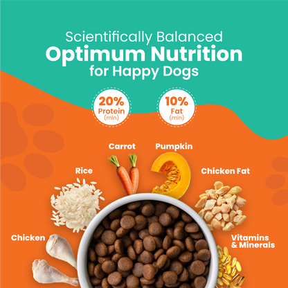 LICKICIOUS Optima Dry Dog Food Adult 10 KG | Chicken & Vegetable | Complete and Balanced Optimum Nutrition for Pedigree Dogs | Great Taste & Easy Digestion
