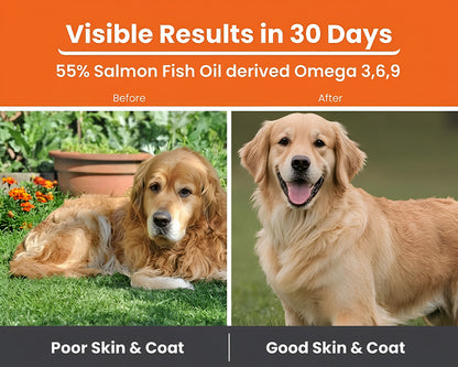 LICKICIOUS Skin and Coat Syrup with 55% Salmon Oil Omega 3-6-9 for Dogs & Cats
