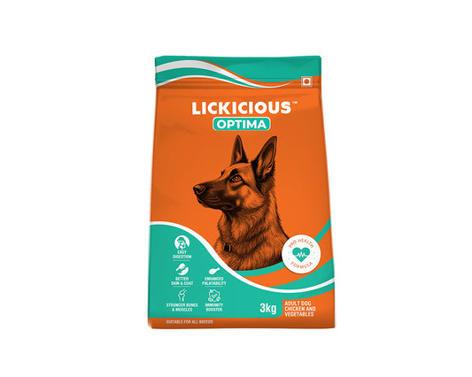 LICKICIOUS Optima Dry Dog Food Adult | Chicken & Vegetable | Complete and Balanced Optimum Nutrition for Pedigree Dogs | Great Taste & Easy Digestion