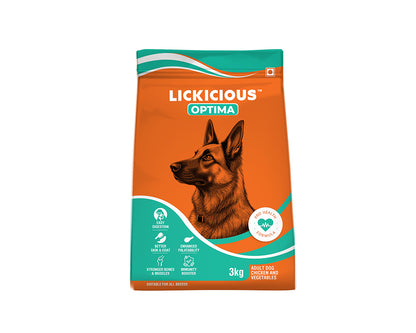 LICKICIOUS Optima Dry Dog Food Adult | Chicken & Vegetable | Complete and Balanced Optimum Nutrition for Pedigree Dogs | Great Taste & Easy Digestion